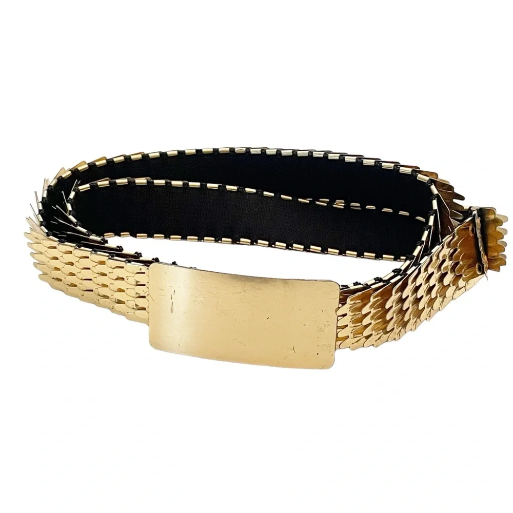 Vintage 1980's Metal‎ Gold Tone Fish Scale Mermaid Detail Elastic Fashion Belt